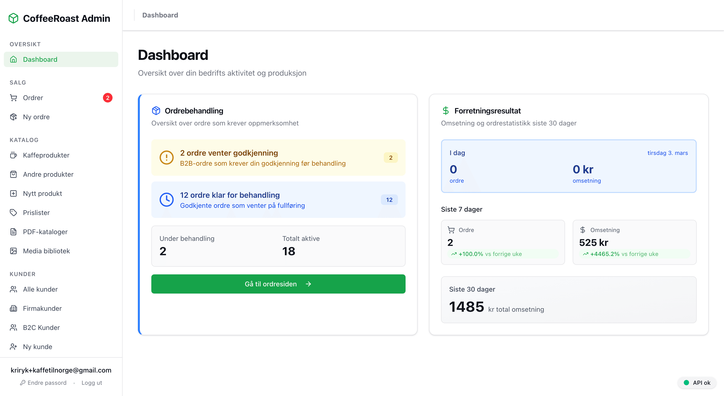 Coffee Roast Platform Dashboard